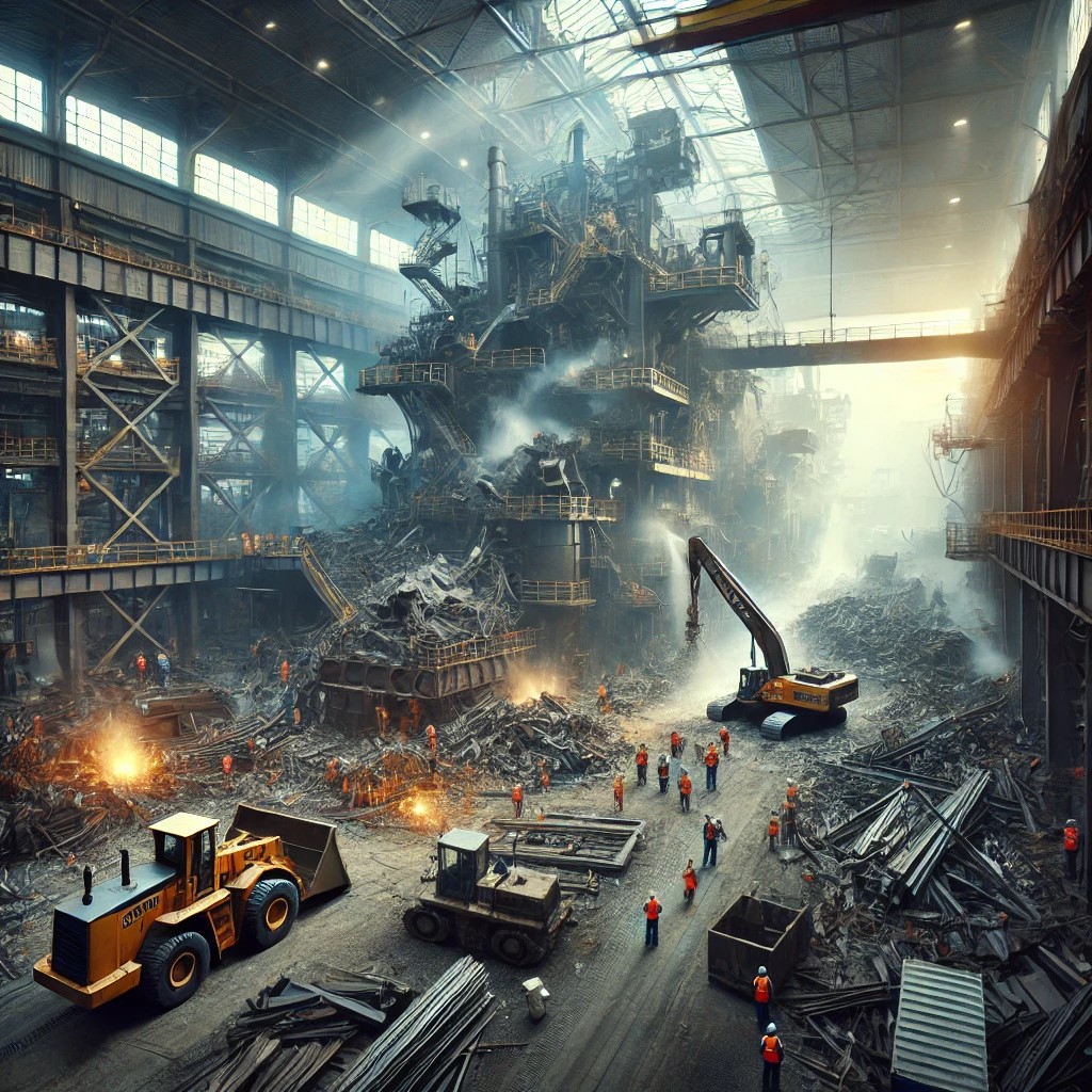 製鉄所構内の土木作業員